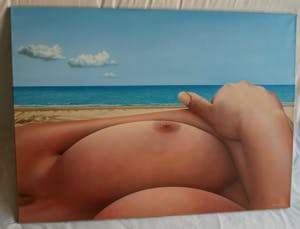 Kees Gerritse - Olieverf op doek , Op het strand – 1989 – 65 x 90 cm kopen? Bied vanaf 500!