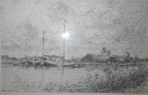 Niet of onleesbaar gesigneerd - Penetekening Rivierlandschap gesigneerd Rijkers kopen? Bied vanaf 1!