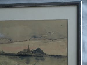 Niet of onleesbaar gesigneerd - Ingelijste aquarel, “Landschap met water” – gesigneerd ‘v. Os’ kopen? Bied vanaf 1!