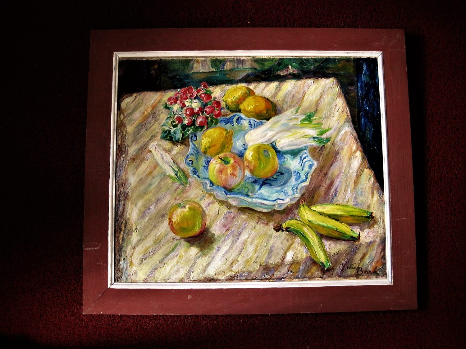 Nico Baak - GROOT In 1930 geschilderd olieverf "stilleven met radijs, appel en bananen" kopen? Bied vanaf 34!
