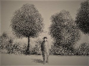 Metten Koornstra - meester van de verstilling - Litho Man in landschap - gesigneerd - jaren 60 kopen? Bied vanaf 10!