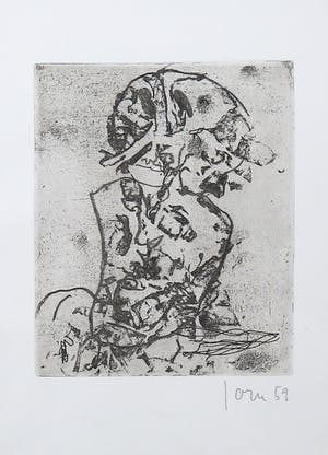 Asger Jorn - Ets en droge naald op handgeschept Japon, Friedhof der Maulwürfe - Ingelijst kopen? Bied vanaf 1!