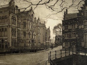 Johannes Josseaud - Zeldzame Amsterdam Ets "Binnengasthuis Oudezijds Achterburgwal" gesigneerd kopen? Bied vanaf 1!