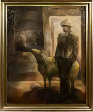 Andrzej Wawrzyniak - Olieverf op doek, Op de boerderij - Ingelijst (Groot) verkauft für € 160!