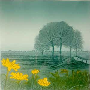 Hans Heijman - Langs de Dijk - Zeefdruk, Ingelijst verkocht voor € 55!