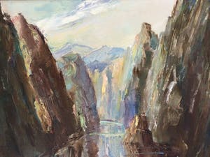 Dienke de Vries-Rohde - Fjord | Groot olieverfschilderij kopen? Bied vanaf 99!