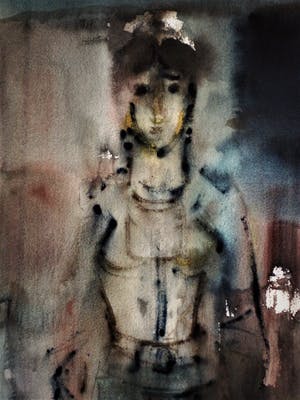 Niet of onleesbaar gesigneerd - Collectie Simon Carmiggelt - Groot Aquarel "Staande vrouw" kopen? Bied vanaf 10!