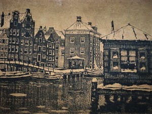 Cornelis Brandenburg - één van Nederlands grootste etsers - Amsterdam "het Damrak in winter" kopen? Bied vanaf 10!