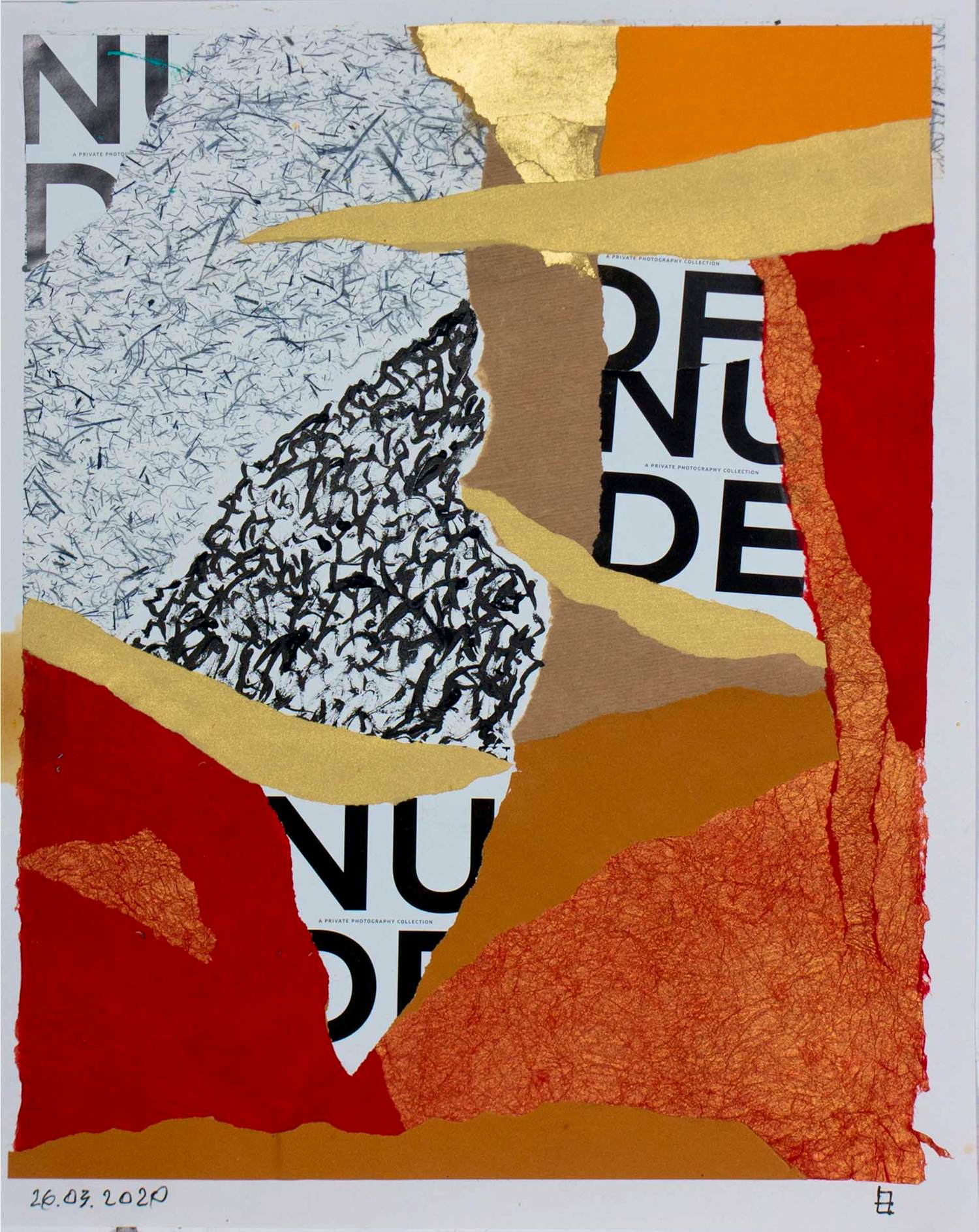 Philip Vencken - Collage op papier, Letters en abstracte elementen verkocht voor € 50!
