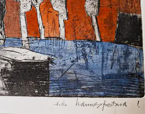 Hannes Postma - polychrome reliëf ets + aquatint - 1962 - offerdier - unica exemplaar! - gesign. kopen? Bied vanaf 32!