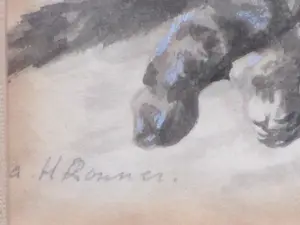 Niet of onleesbaar gesigneerd - Liggende kitten - Gemengde techniek kopen? Bied vanaf 1!