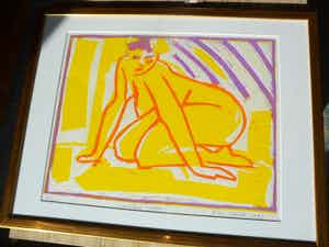 Pim Schilt - Linosnede, titel, Knielend Naakt, uit 1983 verkocht voor € 40!