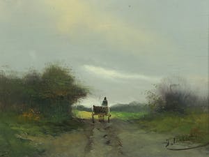 Hendrik Jan ten Cate - Olieverf op paneel, Landschap met boerenkar kopen? Bied vanaf 100!