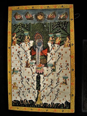 Niet of onleesbaar gesigneerd - INDIA omstreeks 1960 - GROOT Tempera "offer Ceremonie" schilderij kopen? Bied vanaf 10!