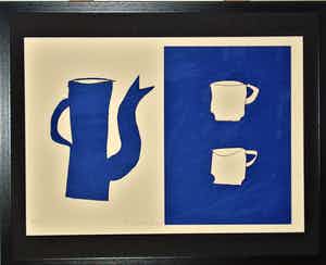 Klaas Gubbels - Korenblauwe kan/kopjes (prachtig gelijst, kleine oplage) verkocht voor € 449!