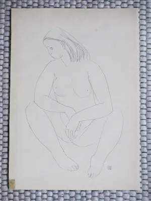 Juus Hartman - Zittend Naakt - Pentekening kopen? Bied vanaf 45!