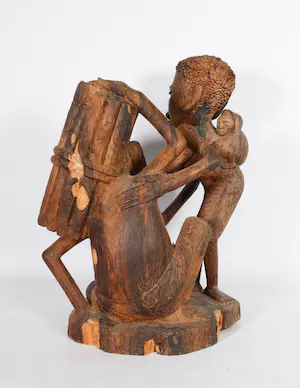 Niet of onleesbaar gesigneerd - Houten beeld, Vrouw met man, afkomstig uit Ivoorkust kopen? Bied vanaf 1!