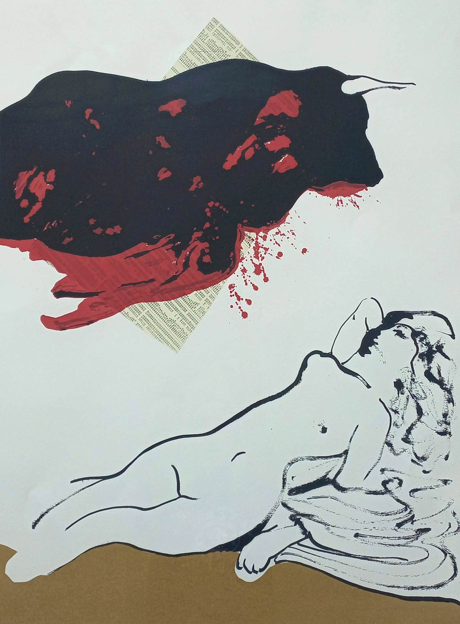 Hugo Claus - Europa ontvoerd door Zeus, zeefdruk (prachtig ingelijst, groot) verkocht voor € 295!