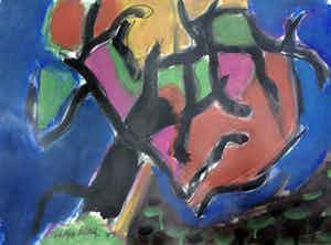 Gerard Schaperkotter - Landschap met boom - gemengde techniek, ingelijst verkocht voor € 10!