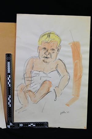 Jan van der Zee - 6 houtskoolschetsen van een zuigeling - 1955 kopen? Bied vanaf 45!