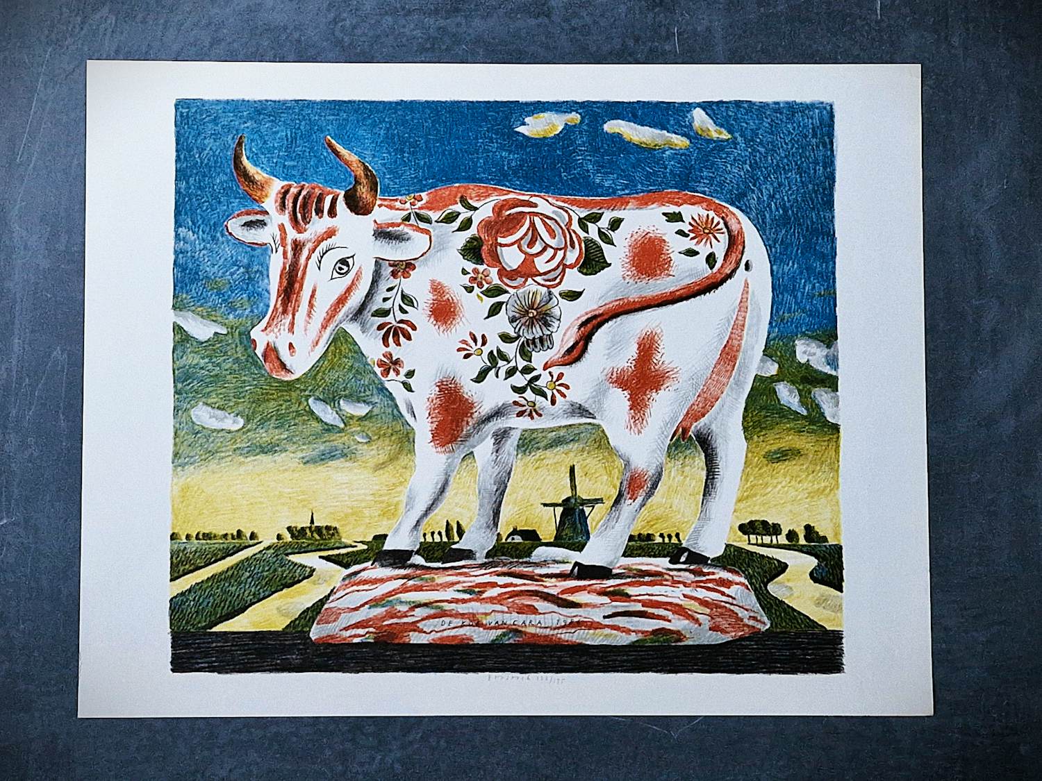 Herman Berserik - Grote -1986- kleuren lithografie "de koe van Cara" oplage 175 - potl. gesign. kopen? Bied vanaf 44!