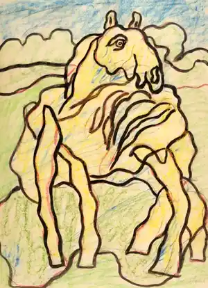 Jan Sierhuis - Paard - Gouache en Krijt op Papier (Groot ingelijst werk!) verkocht voor € 275!