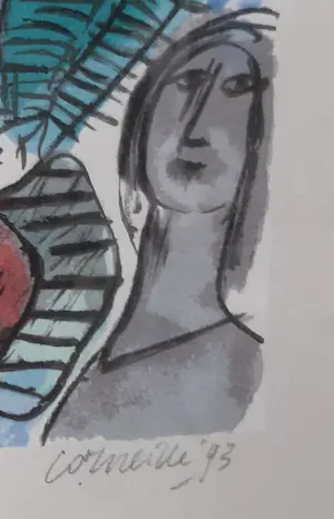 Corneille - Vrouw met vogel onder palmboom met bloedrode zon kopen? Bied vanaf 325!