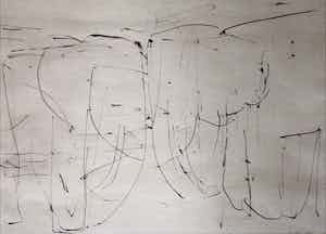 Arie Berkulin - Ingelijste inkttekening: olifanten - 1988 verkocht voor € 199!