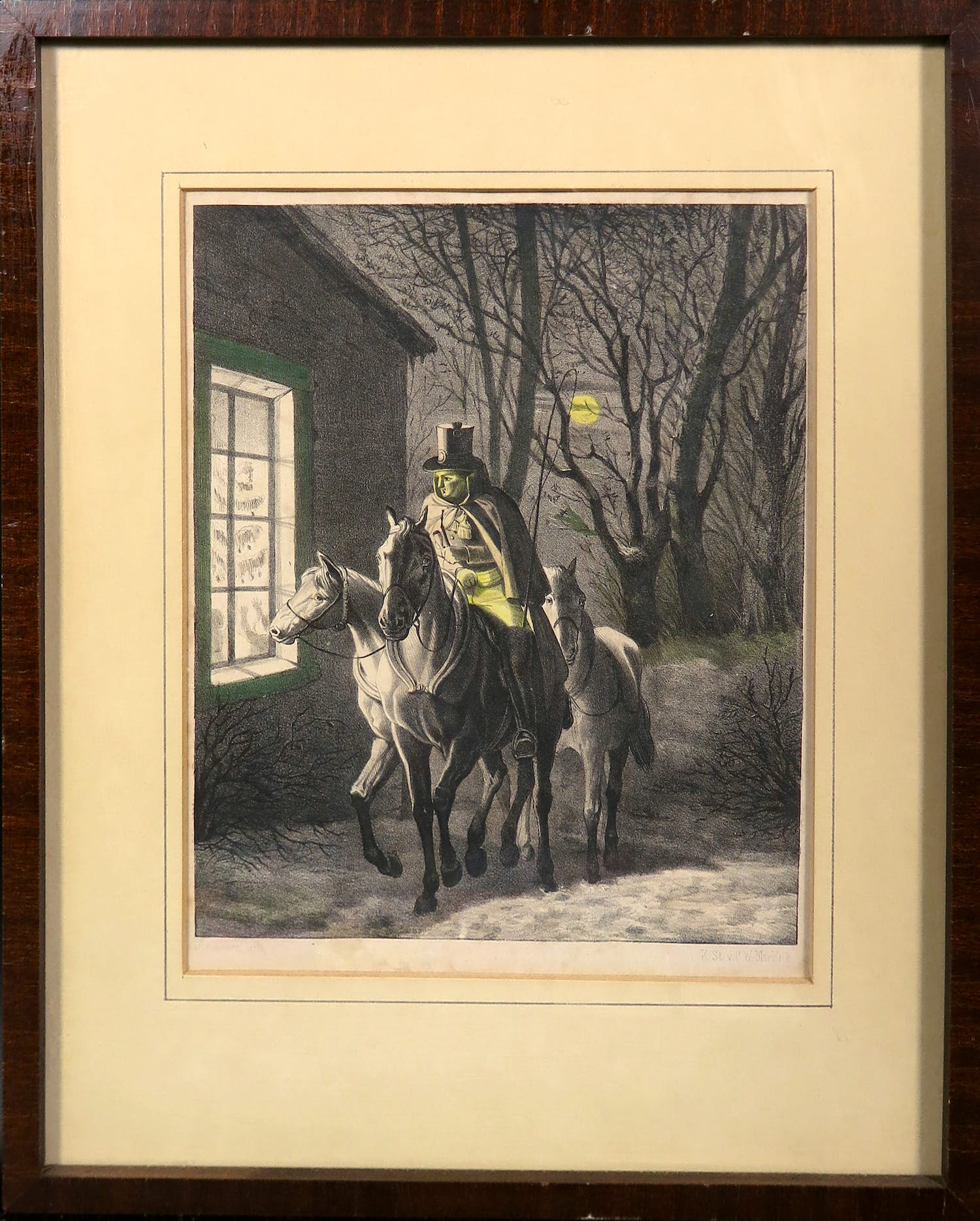 Henri van Seben - Litho, Drie paarden in de nacht verkocht voor € 1!