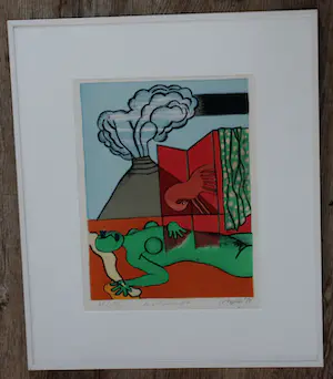 Corneille - ingelijste zeefdruk: Le volcan en fête - 1984 kopen? Bied vanaf 199!
