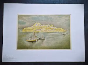 Wim Schuhmacher - In 1947 gemaakte grote kleuren-litho "Peñiscola Spanje" potloodgesigneerd kopen? Bied vanaf 41!
