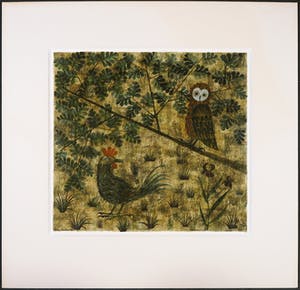 Jean-Charles de Castelbajac - Gouache achter vernis, Z.T. Haan en uil kopen? Bied vanaf 1!