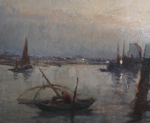 Jules Lentrein - Vissersbootje bij staketsel bij valavond kopen? Bied vanaf 250!