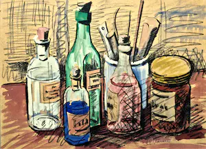 Niet of onleesbaar gesigneerd - jaren 40 of 50 expressionistisch stilleven met flessen - gesigneerd kopen? Bied vanaf 1!