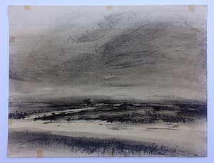 Fred Fritschij - Polderlandschap - pentekening / aquarel kopen? Bied vanaf 50!