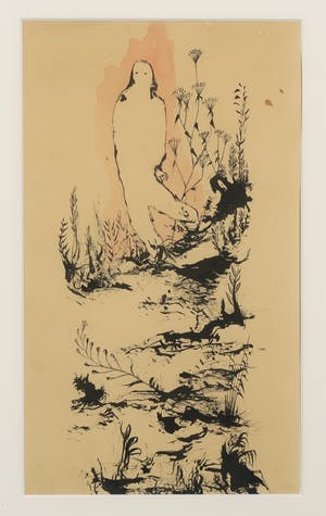 Melle Oldeboerrigter - Oost-Indische inkt en aquarel op papier, Meisje in bos - Ingelijst kopen? Bied vanaf 150!