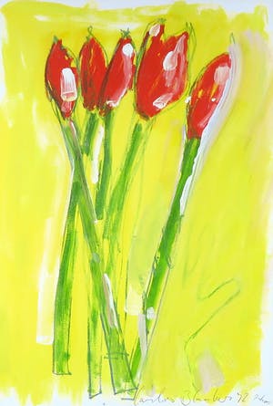 Carlos Blaaker - Acryl op papier, Bloemen - Ingelijst kopen? Bied vanaf 50!