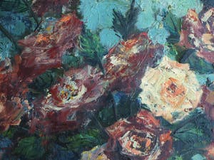 H. Gooyer - Olieverf op doek - 85 x 68 cm , Rozen in een vaas – ingelijst kopen? Bied vanaf 75!