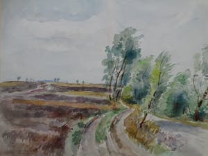 Han Krug - Winderige dag op de heide - Hilversum - Aquarel kopen? Bied vanaf 1!