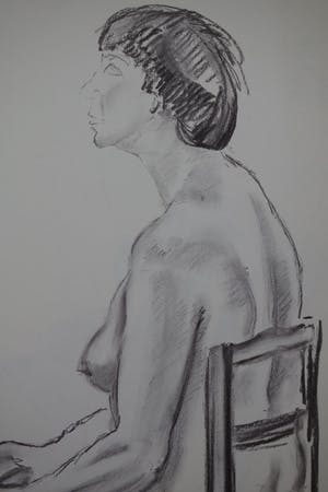 Ton Pape - Houtskooltekening op papier - "Zittende naakte vrouw" kopen? Bied vanaf 25!