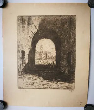 Etienne Bosch - Stadsgezicht. Poort in Rome. kopen? Bied vanaf 1!