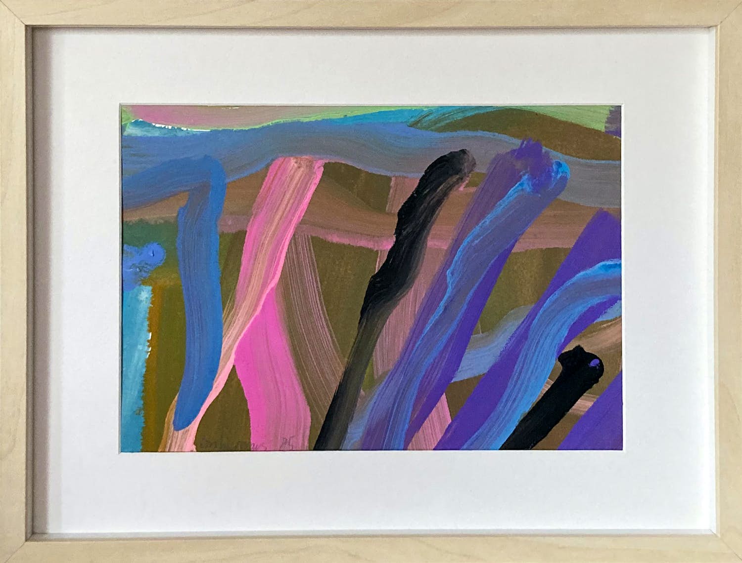 Ton Biermans - Uniek werk (acryl) op papier, Abstracte compositie verkocht voor € 35!