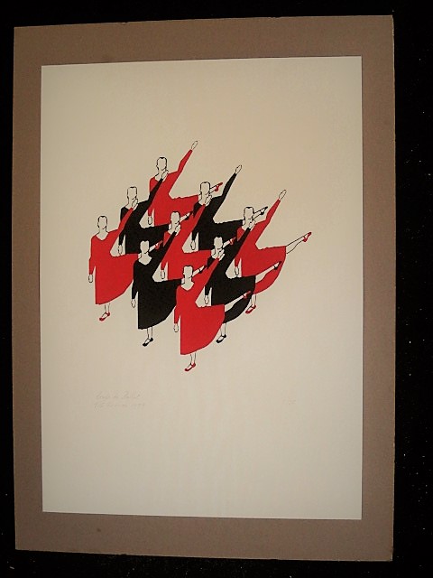 Niet of onleesbaar gesigneerd - Bijzonder Rood-Zwart 1979 Litho "Corps de Ballet" gesigneerd  kopen? Bied vanaf 1!
