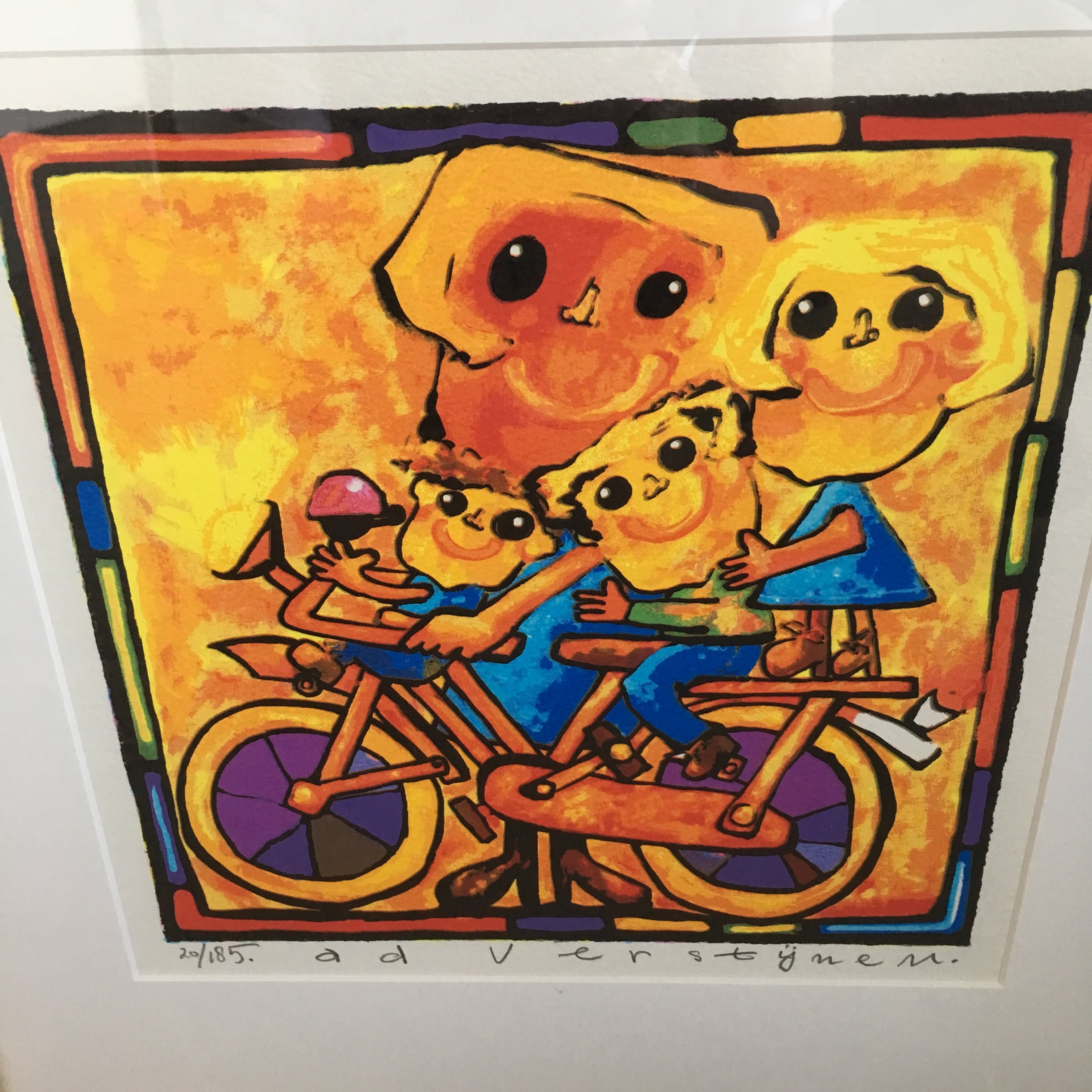 Ad Verstijnen - Zeefdruk, family bike, ingelijst. kopen? Bied vanaf 50!
