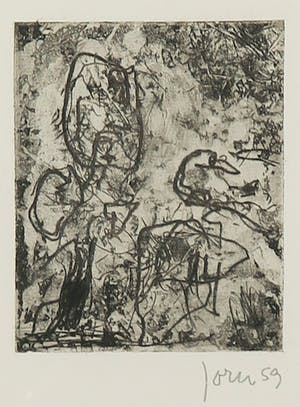 Asger Jorn - Ets en droge naald op handgeschept Japon, Friedhof der Maulwürfe - Ingelijst kopen? Bied vanaf 1!