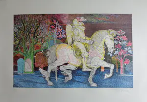 Raffaele de Rosa - RIDDER TE PAARD / KLEURLITHO / 50x70cm / SIG / LIVORNO kopen? Bied vanaf 25!