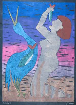 Geertje Briels - Houtdruk op geschept papier, Overlevering verkocht voor € 1!