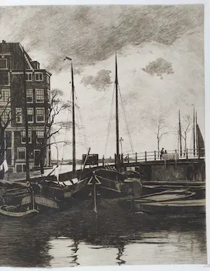 Willem Witsen - Binnenkant, met wapperende was op de schepen kopen? Bied vanaf 350!