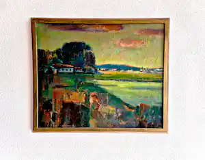 Wil van Leeuwen - Groot expressionistisch olieverf op paneel - Avond te Bretagne - 1960 - sign. verkauft für € 69!