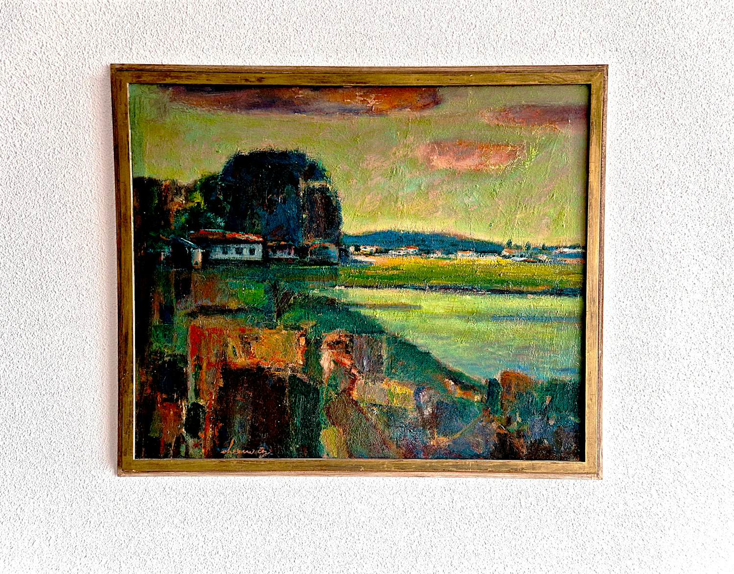 Wil van Leeuwen - Groot expressionistisch olieverf op paneel - Avond te Bretagne - 1960 - sign. verkocht voor € 69!